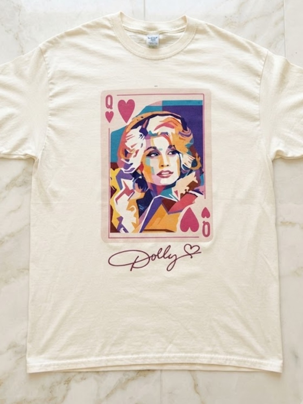 Dolly Parton Queen Of Hearts Playing Card Pop Art Vintage White T-Shirt